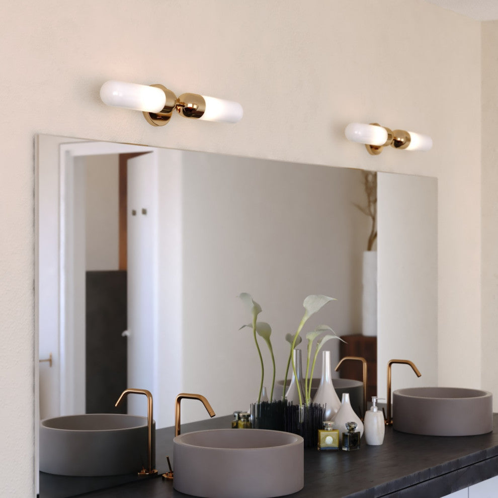 Thalia 24.75" Bath Bar Vanity Light White Glass Shade, Antique Gold