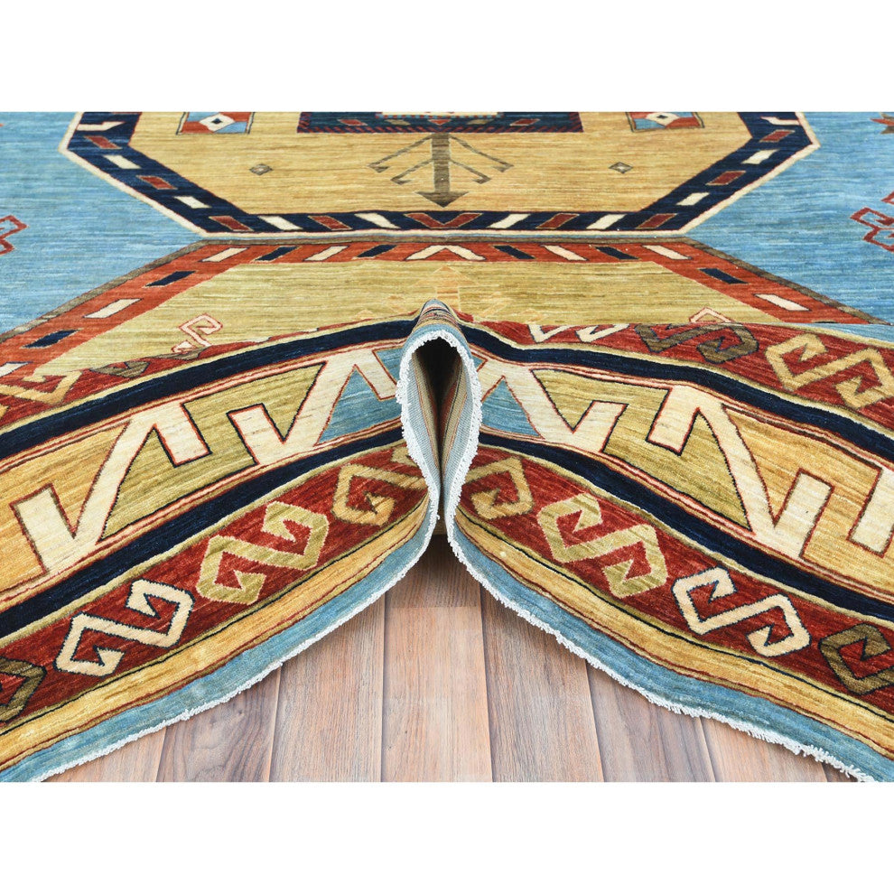 Sky Blue Caucasian Design 200 KPSI Wool Hand Knotted Oriental Rug 9'x11'10"