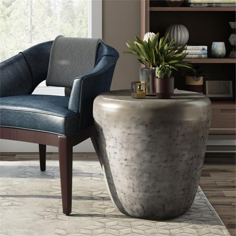 Maklaine Industrial 20 " Metal Accent Side Table in Antique Silver