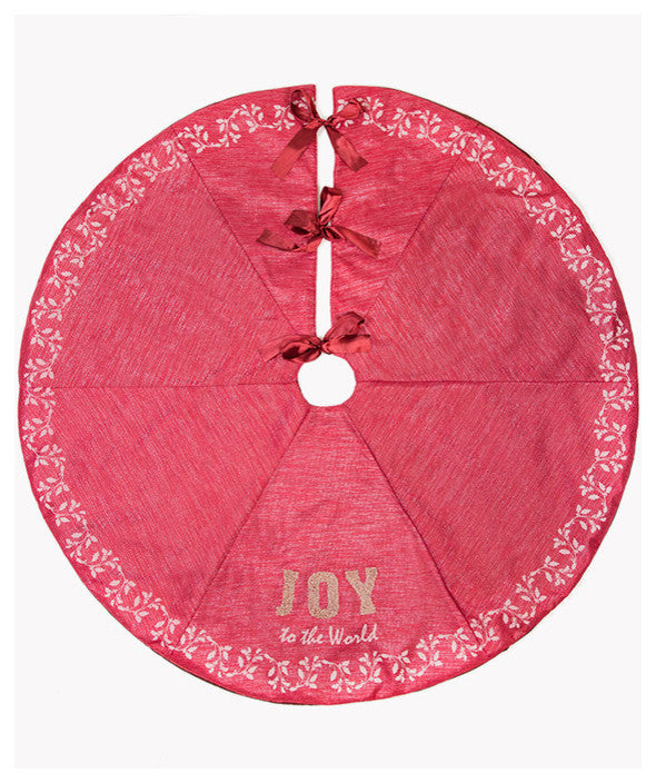 Joy to the world Christmas Tree Skirt, Red, 56" Round