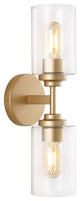Giles 16" 2-Light Farmhouse Industrial Cylinder LED Vanity, Brass Gold/Clear