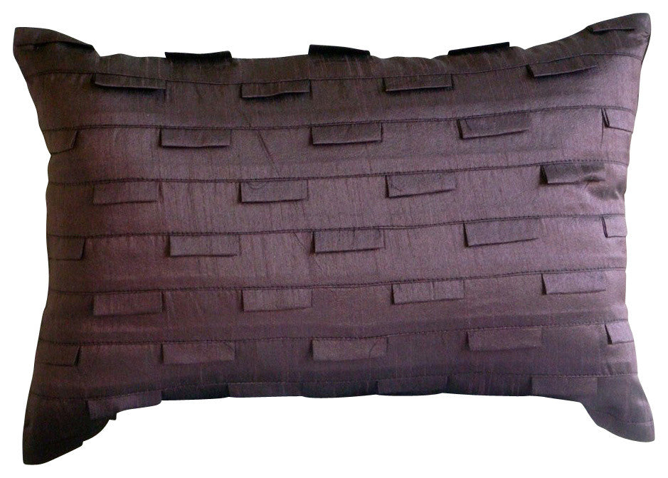 Purple Art Silk 12"x18" Solid Color Pintucks Pillows Cover, Plum Stripe