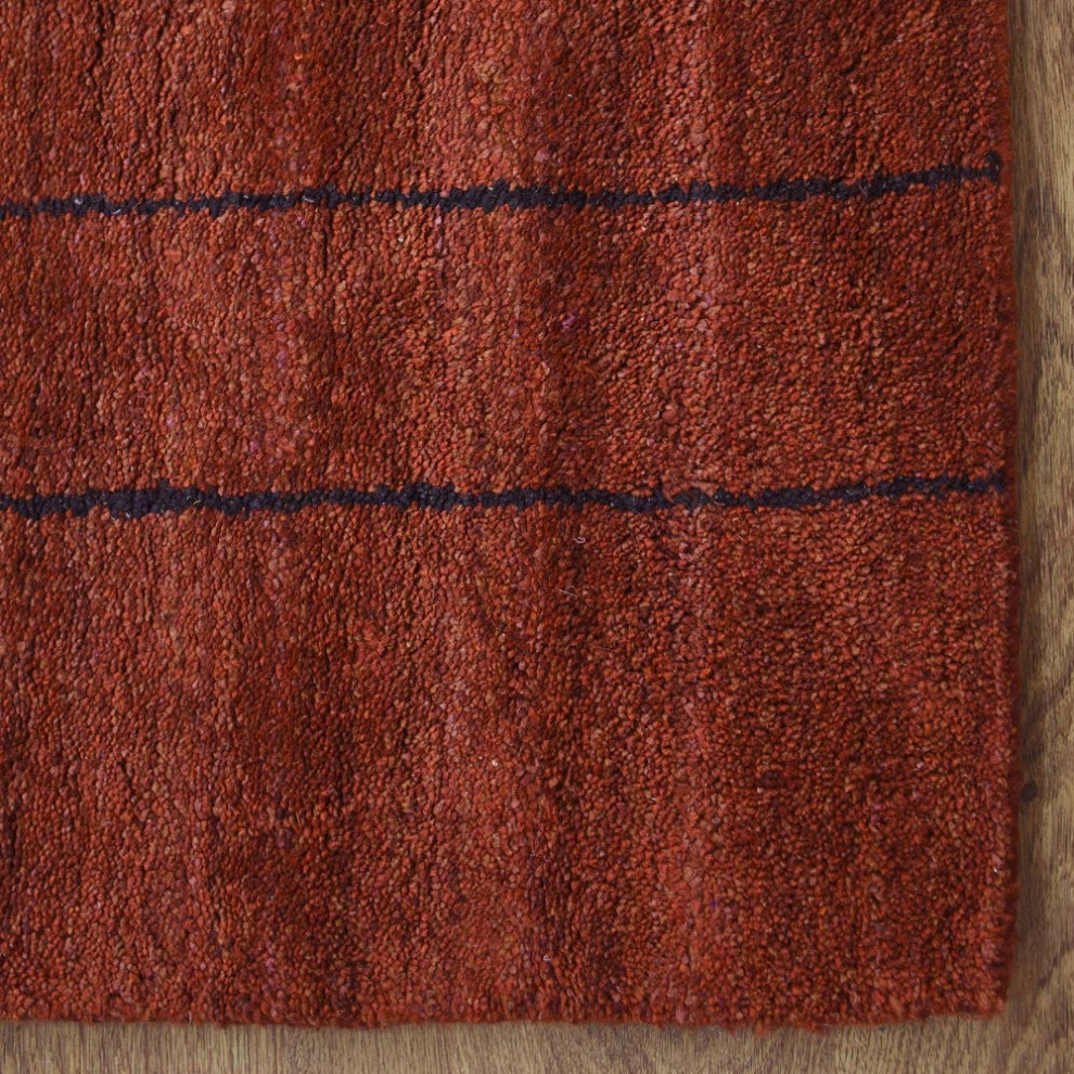 HAND KNOTTED LOOM SILK ECO-FRIENDLY AREA RUGS -5'x8', Rectangle, Rust, Geometric