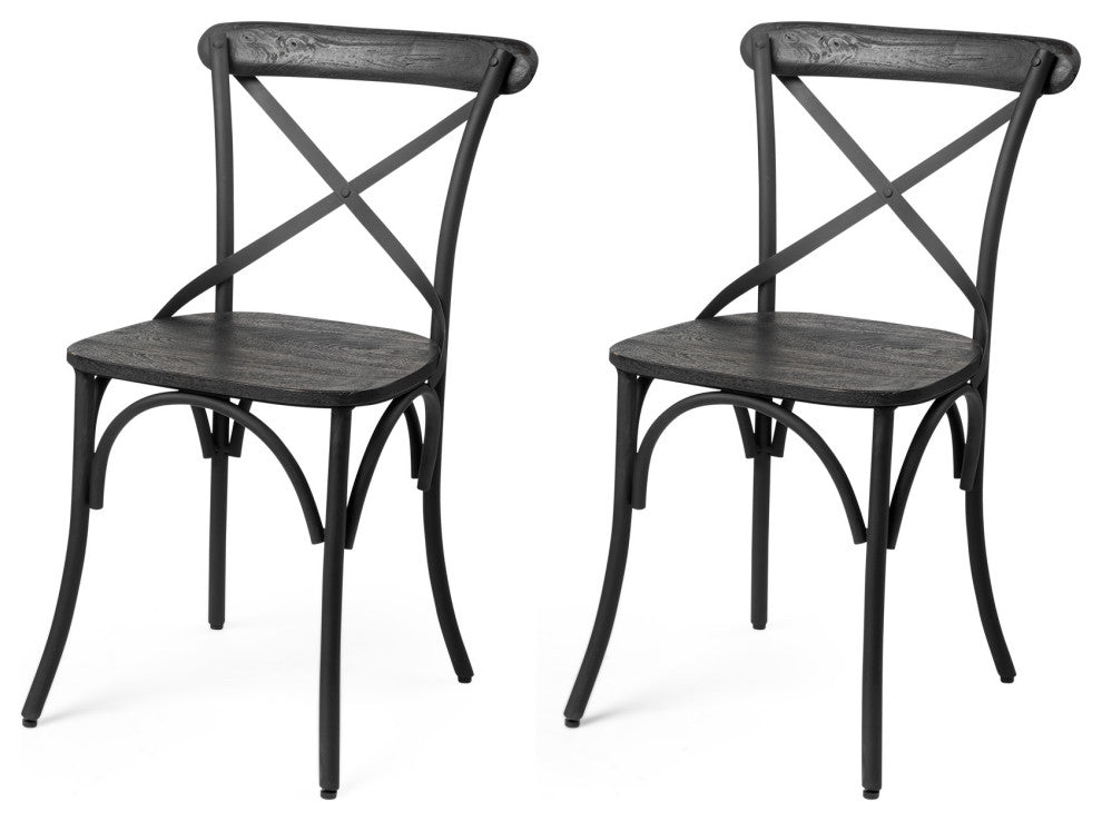 Etienne Black Solid Wood Seat With Black Iron Frame Dining Chair (Set of 2)