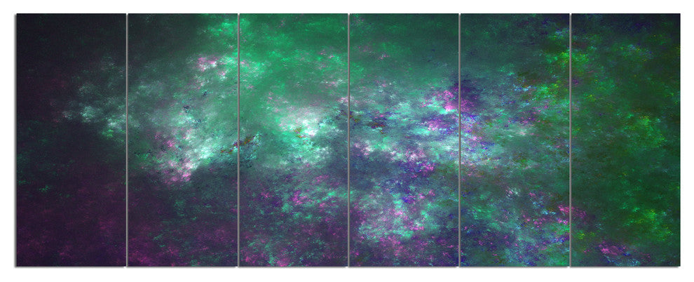 Green Starry Fractal Sky, Abstract Canvas Art Print, 70"x28", 6 Panels