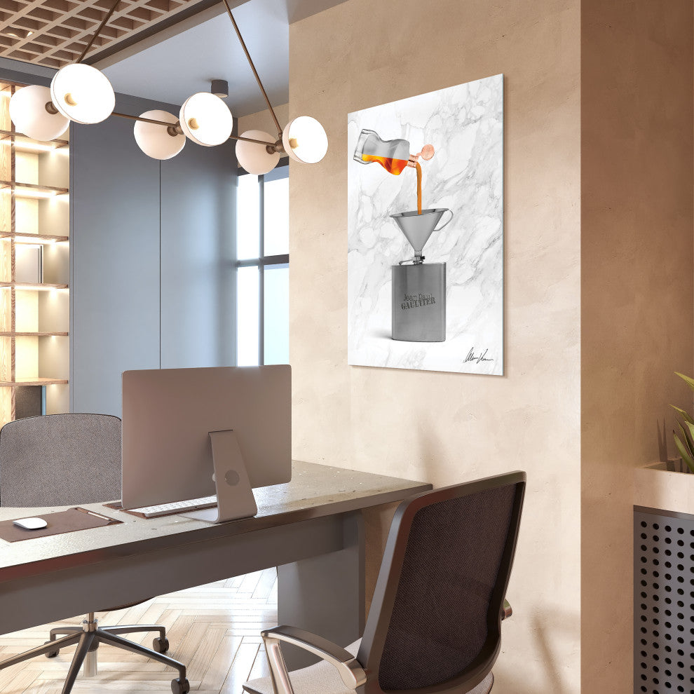 "Gaultier Liquid Gold" Frameless Floating Tempered Glass Panel Graphic Wall Art