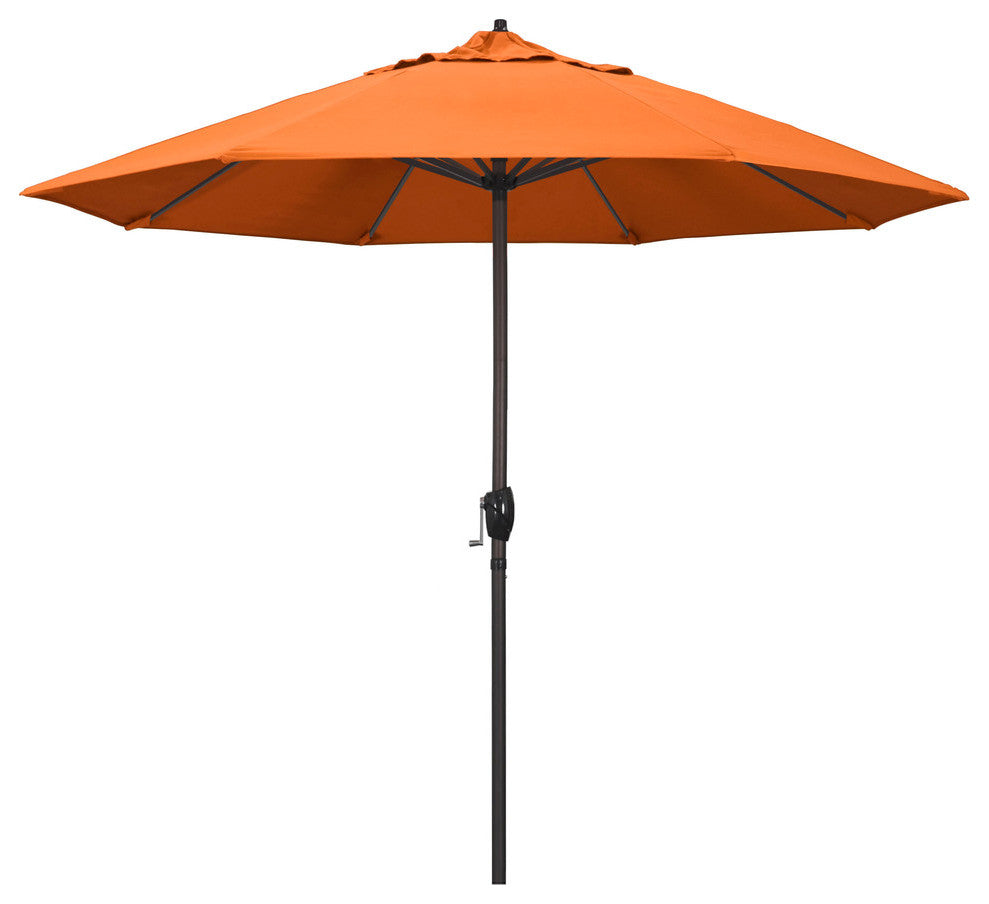 9' Bronze Auto-tilt Crank Lift Aluminum Umbrella, Sunbrella, Tangerine