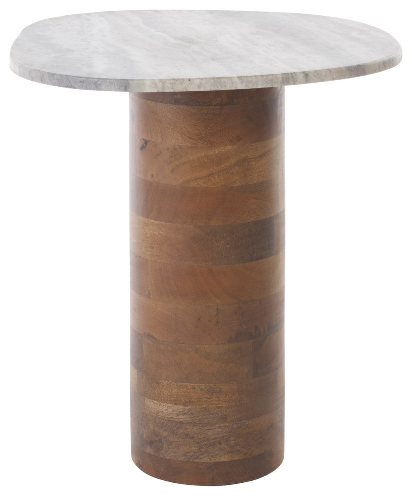 Safavieh Mono Small Marble Side Table, Off White/Walnut
