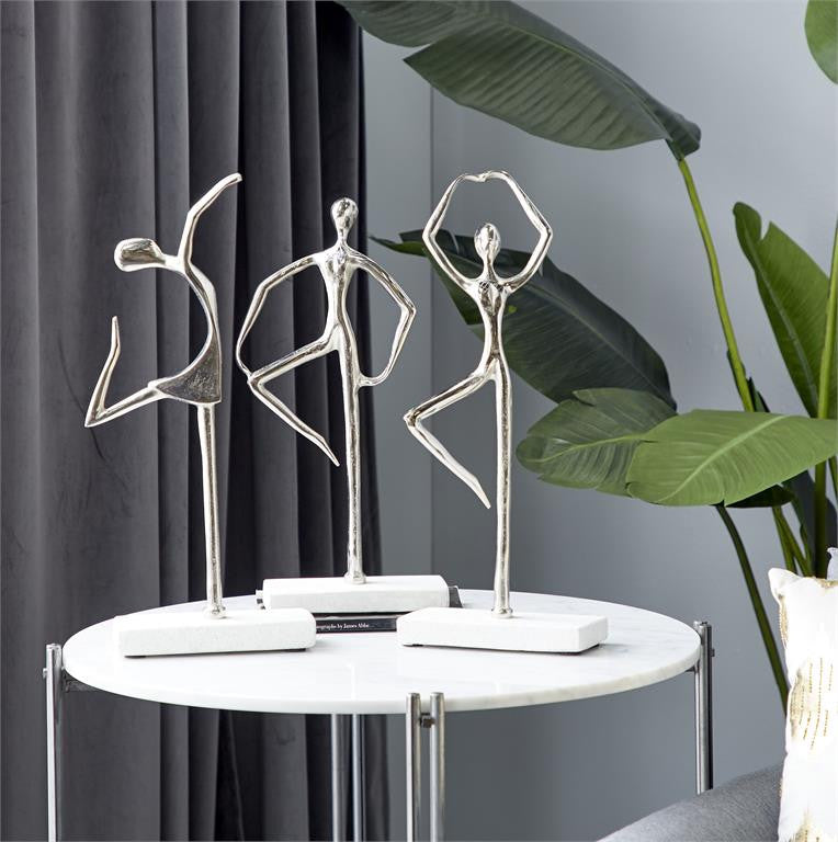 Silver Modern Dancer Sculpture, Set of 3