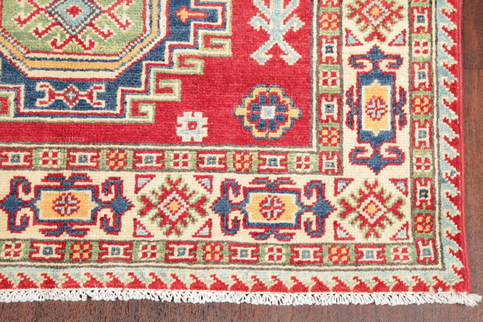 Kazak Oriental Traditional Hand Made Pakistani Area Rug, Red, 4'11"x3'5