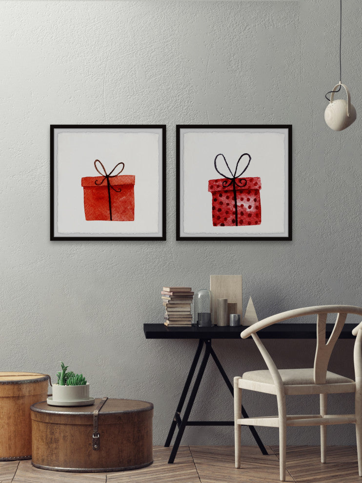 Red Gift Boxes Diptych, 2-Piece Set, 32x32
