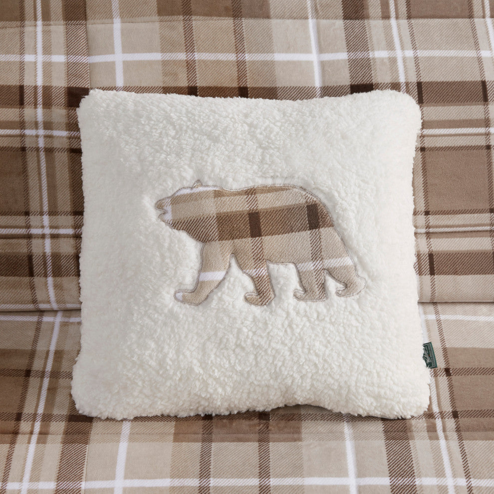 Woolrich Alton Plush to Sherpa Winter Comforter Set, Plaid Taupe, King
