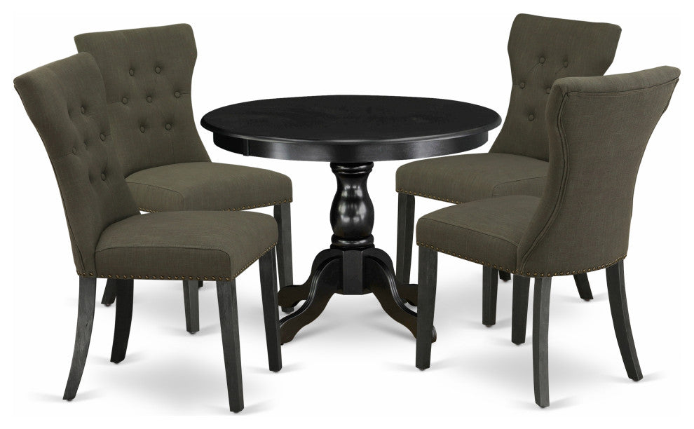 5Pc Dining Set, Black Breakfast Table, 4 Dark Gotham Grey Chairs