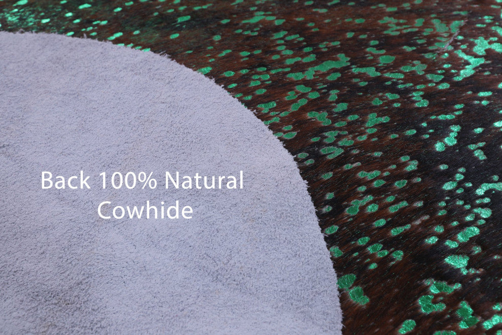 7' 0" X 6' 6" Green Metallic Cowhide Rug C2154