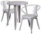 24" Round Silver Metal Indoor-Outdoor Table Set with 2 Arm Chairs