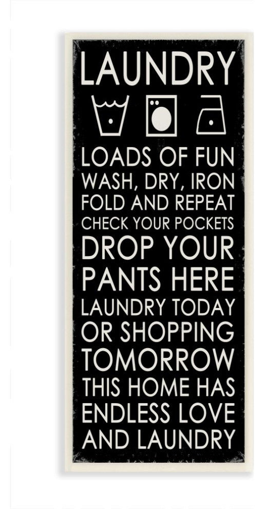 Loads Of Fun Laundry Bathroom Black And White, 7"x17"