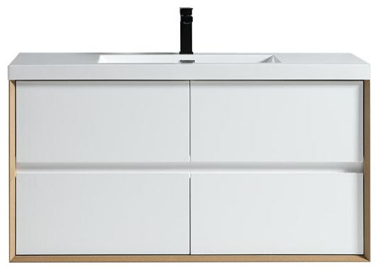 Ashley 48'' Floating Vanity, Acrylic Top, Single Sink, Gloss White