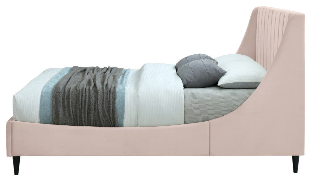 Eva Velvet Upholstered Bed, Pink, Full