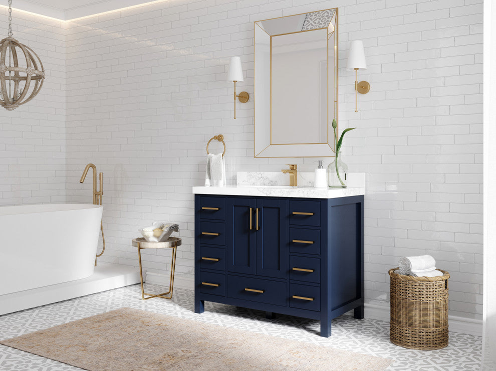 Willow Collections Malibu Vanity, Navy Blue, White Quartz, 42"