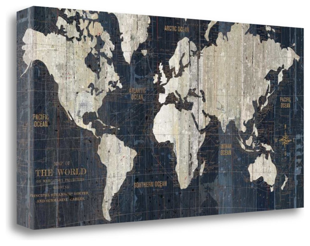 "Old World Map Blue" By Wild Apple Portfolio, Giclee on Gallery Wrap Canvas