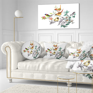 Tropical Flowers and Birds Birds Throw Pillow, 12"x20"