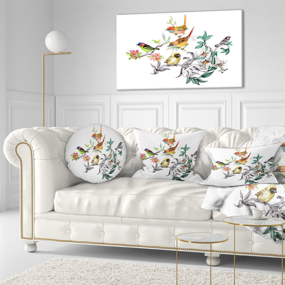 Tropical Flowers and Birds Birds Throw Pillow, 12"x20"