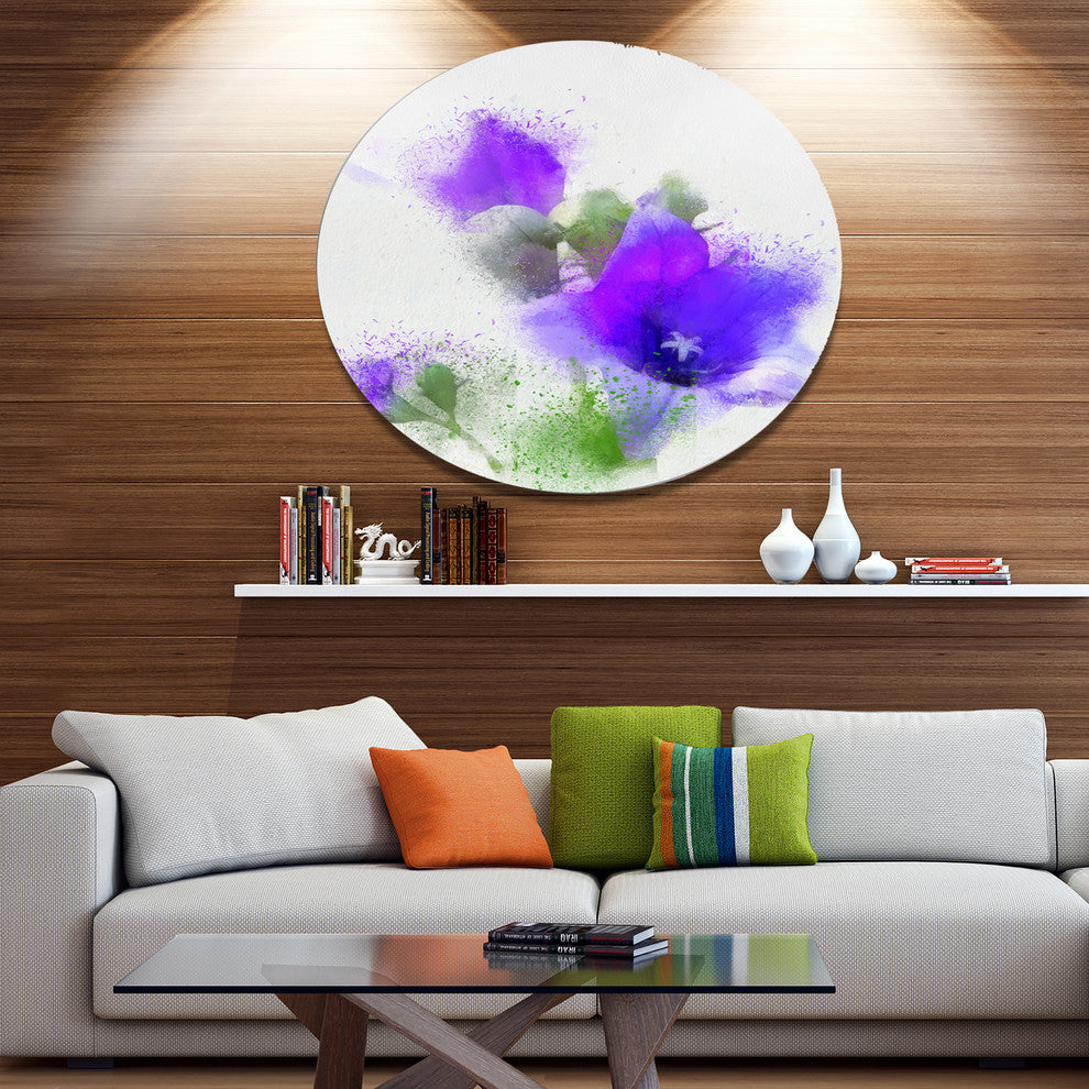 Bouquet Of Blue Watercolor Flowers, Floral Disc Metal Wall Art, 23"