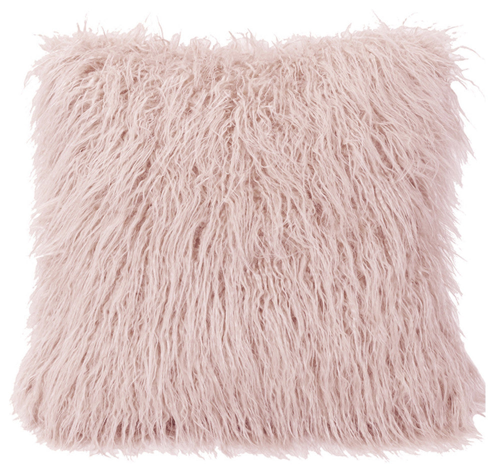 Mongolian Faux Fur Euro Sham, 27"x27", Blush, 1 Piece