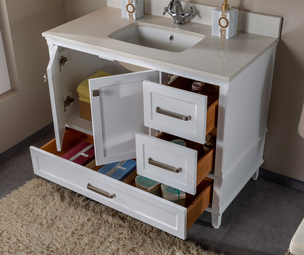 Nera Collection 42" Bathroom Vanity With Sink, Mirror, Countertop, White