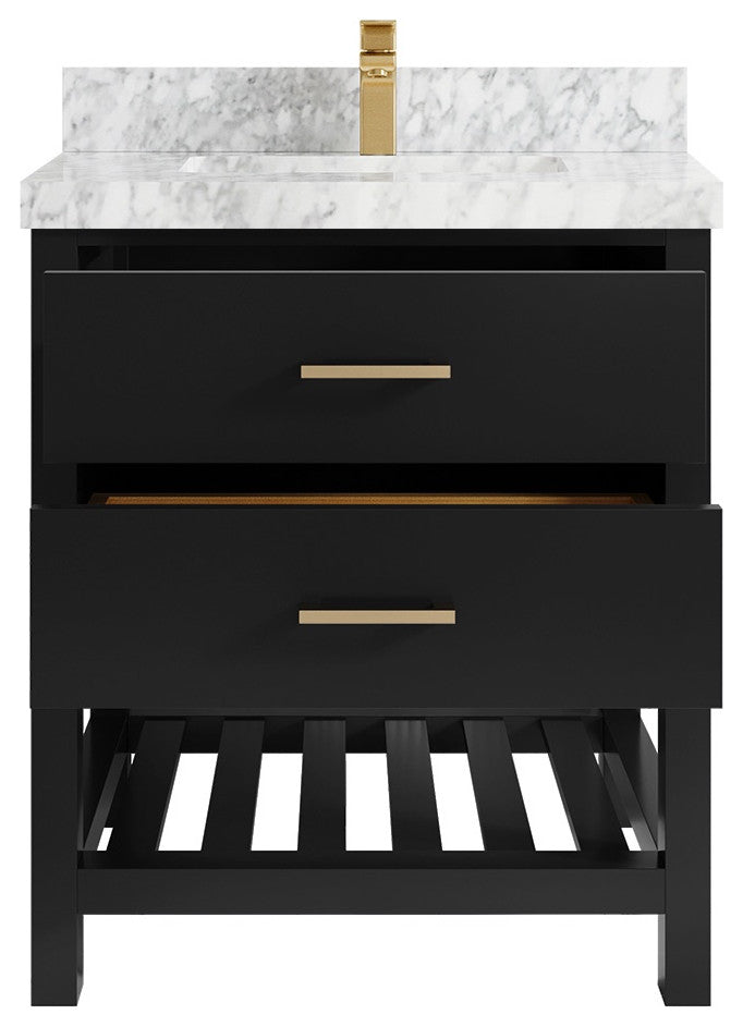 Parker 36" Single Sink Bath Vanity, Black 2" Carrara Marble