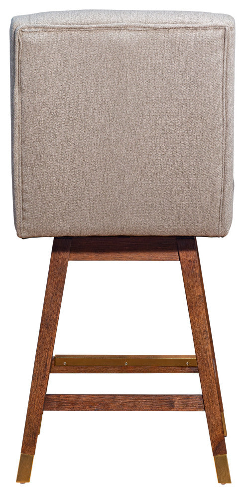 Stancoste Swivel Counter Stool in Brown Oak Wood Finish with Taupe Fabric