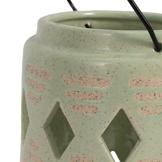 Ceramic 6"H Diamond Cut Out Lantern, Cucumber