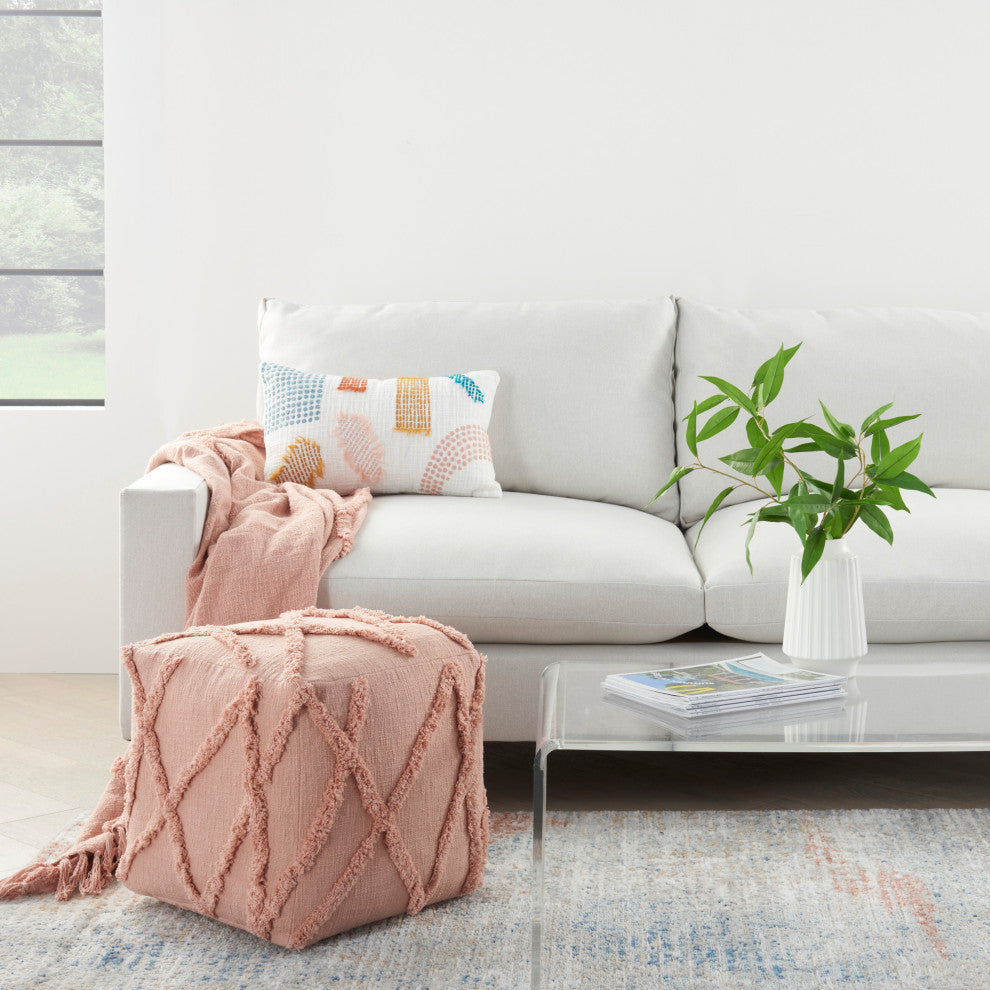 Mina Victory SH018 Pouf, Blush, 16X16X16