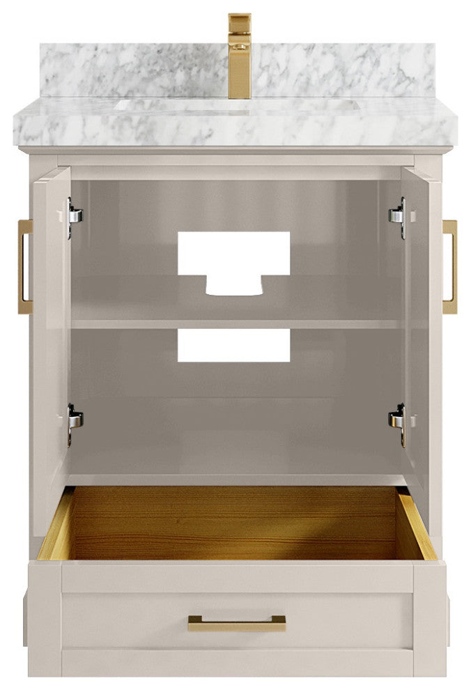 Boston 30" Single Sink Bath Vanity in Fine Grain 2" Carrara Marble