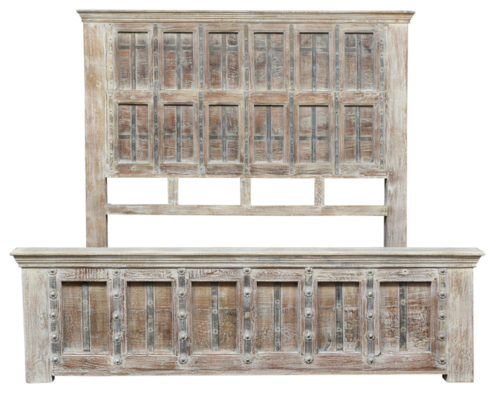 Solid Wood Panel Bed, White, King