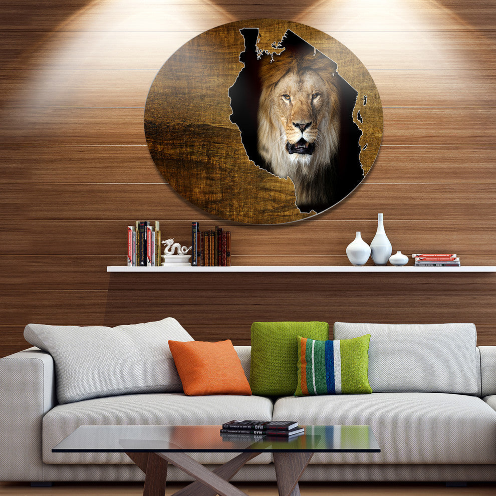 Tanzania Wildlife Map Design, Large Disc Metal Wall Art, 11"