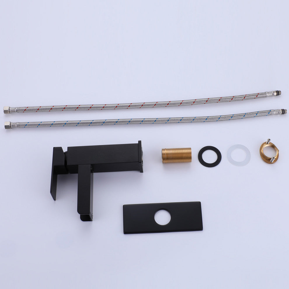 Waterfall Single Hole Bathroom Faucet with Deck Plate, Matte Black