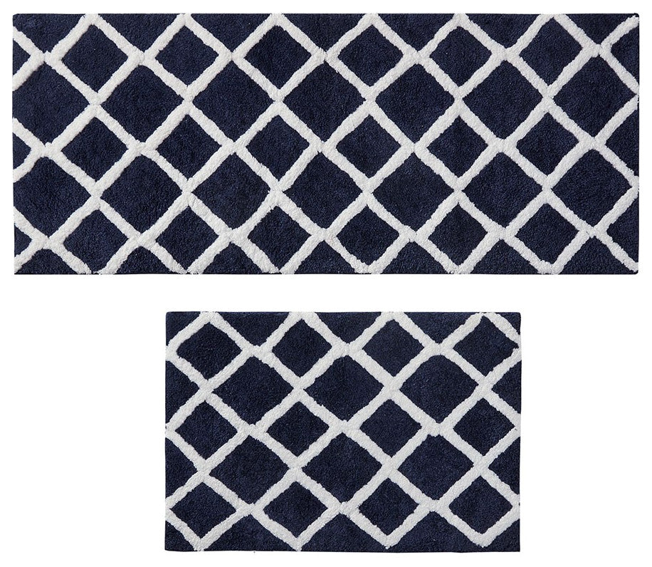 Madison Park Reversible High Pile Tufted Bath Rug, Navy Blue, 21"x34" Standard
