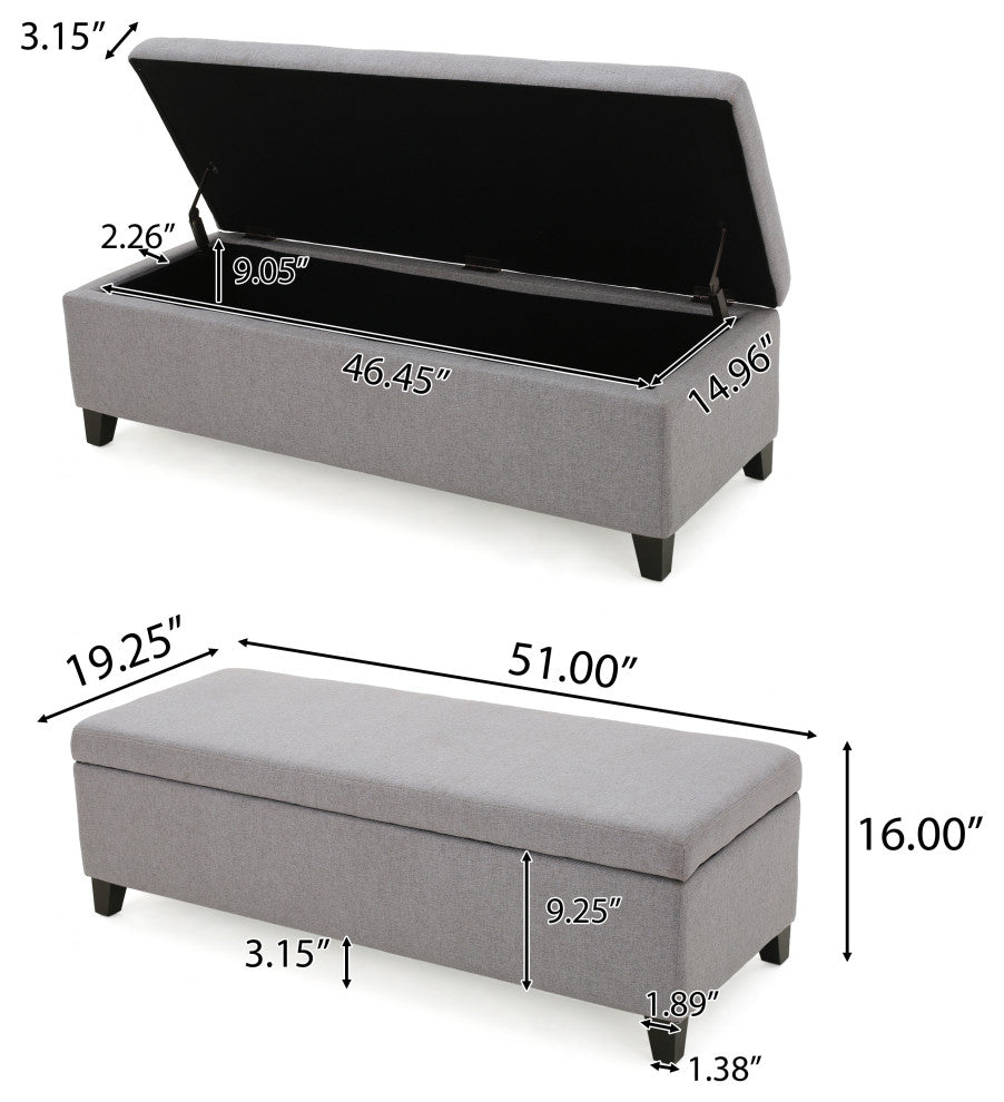 GDF Studio Charlotte Fabric Storage Ottoman, Light Gray