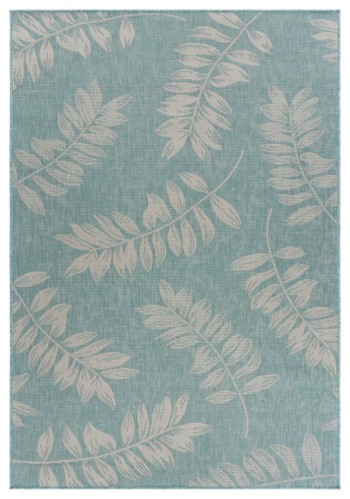 5" x 7" Teal and Ash Sprigs Indoor Outdoor Area Rug