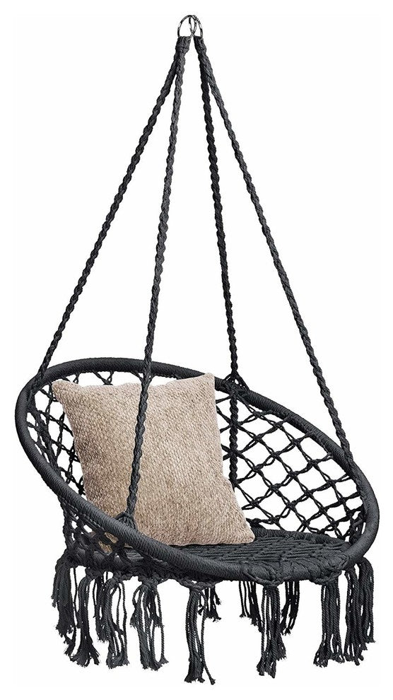 Hanging Hammock Chair Macrame Swing, Lounge Swing Chair, Black