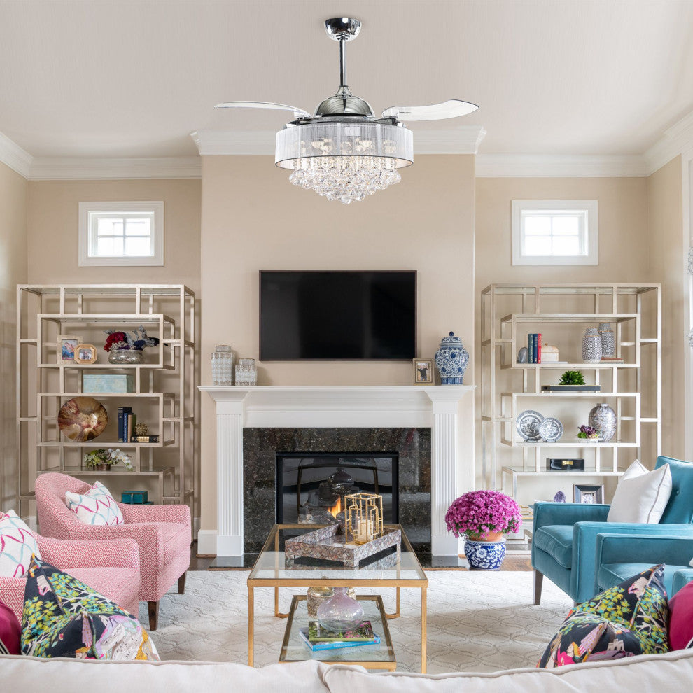 42 in LED Indoor Chrome Smart Crystal Ceiling Fan with Light and Remote