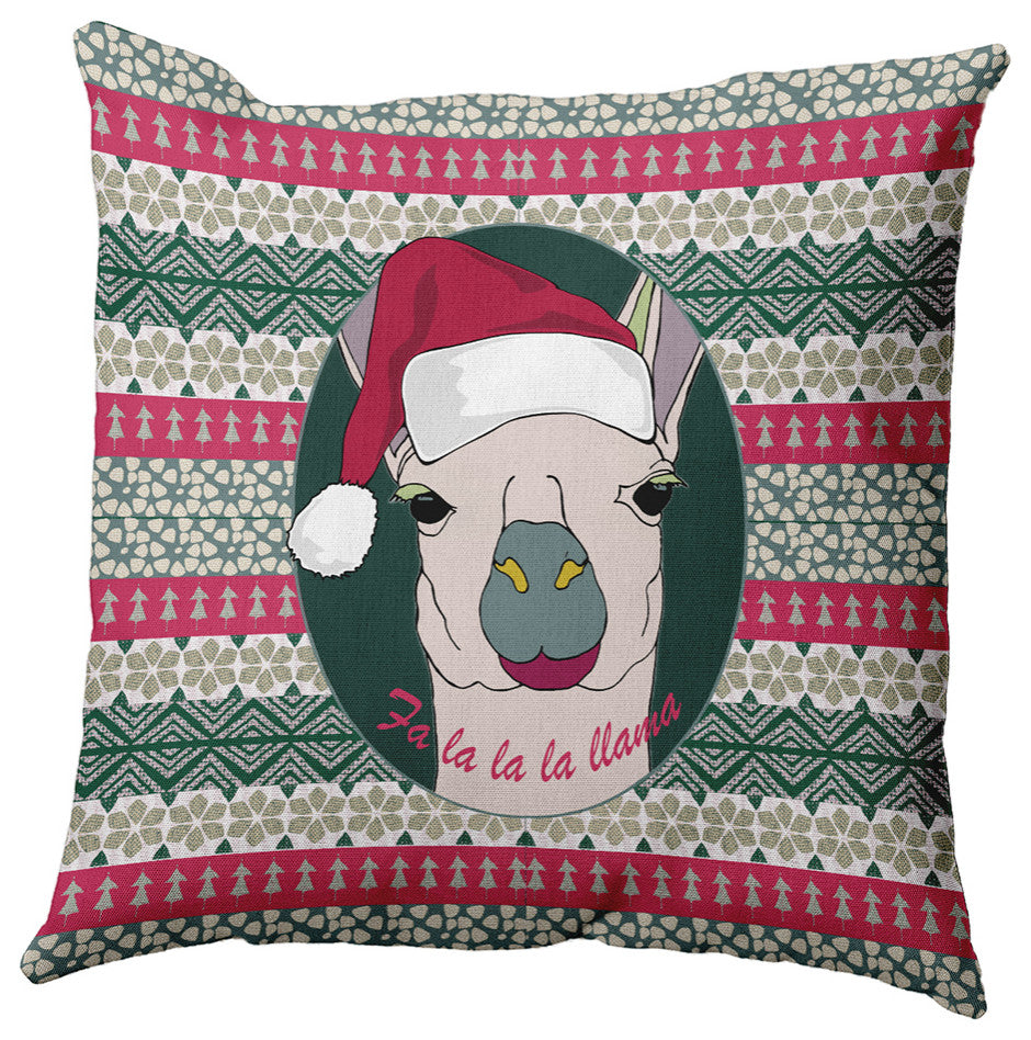 Fa La Llama Accent Pillow, Christmas Green, 18"x18"
