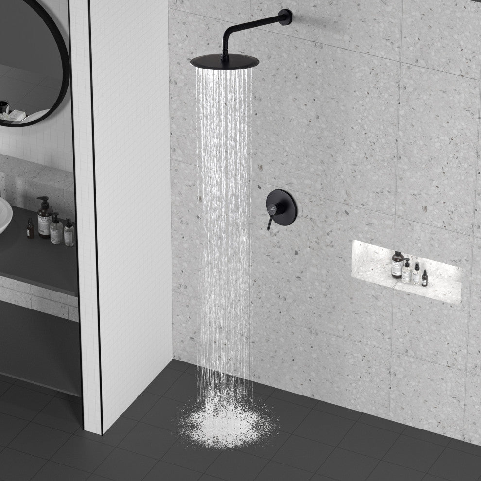 CASAINC 10" Round Wall Mounted Rainfall Luxury Shower System Kit, Matte Black