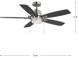 Freestone 52" 5-Blade Brushed Nickel Ceiling Fan With LED Lamped Light Kit