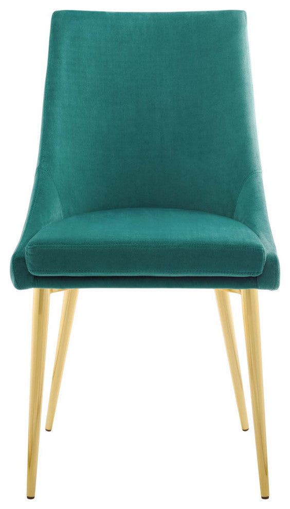 Modern Dining Room Side Dining Chair, Velvet Fabric Metal Steel, Aqua Blue
