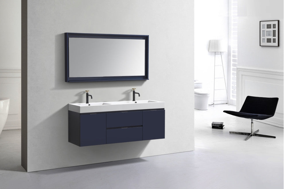 Bliss 60" Double Sink Blune Wall Mount Modern Bathroom Vanity