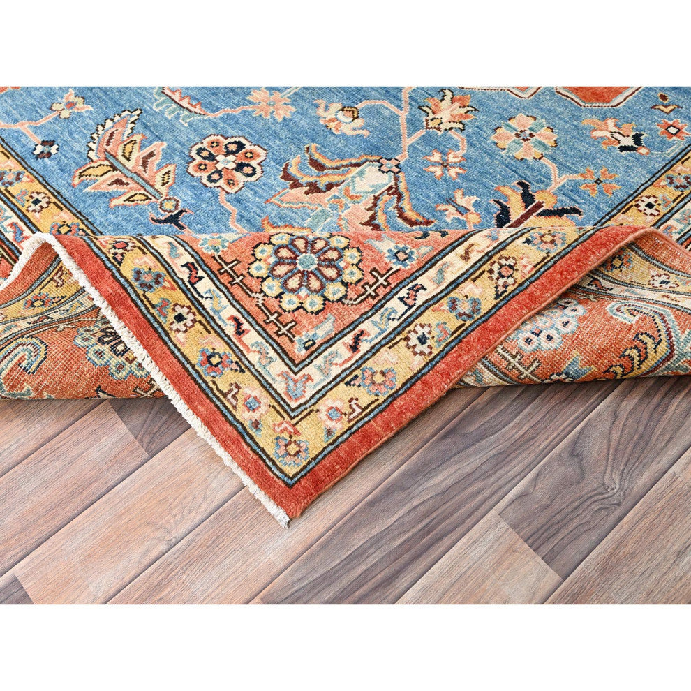 Orange, Soft Wool, Afghan Peshawar, Hand Knotted, Oriental Rug, 8'x9'10"