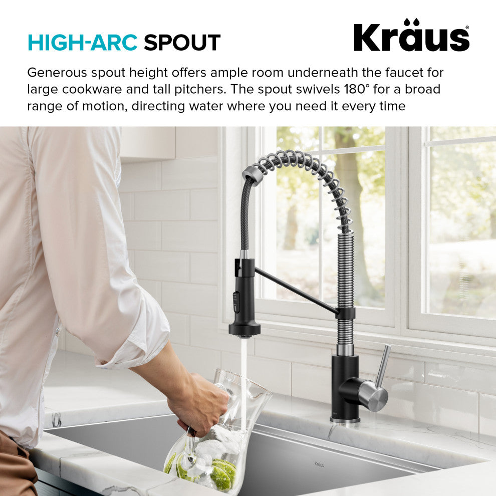 Bolden Commercial Style 2-Function Pull-Down 1-Handle 1-Hole Kitchen Faucet, Spot-Free Stainless Steel/ Matte Black