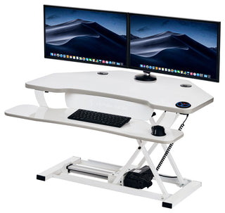 VersaDeskÂ® PowerProÂ® Corner Electric Standing Desk Converter with USB Charging, White
